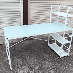 受付終了。作業机 パソコンデスク ラック一体型 ガラス板【LOW...