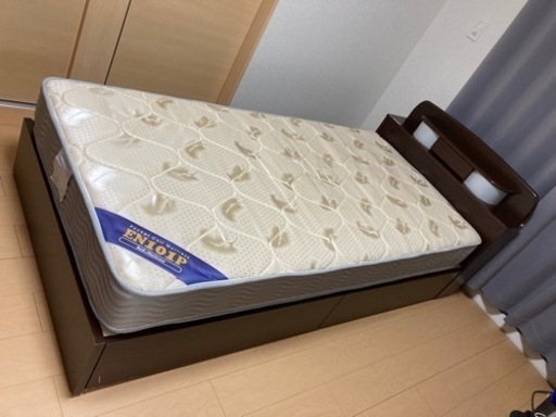家具 ベッド シングルベッド 照明&引き出し付き マッドレスセット