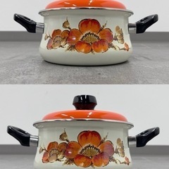 KCK219  昭和レトロ 琺瑯 鍋 両手鍋 花柄 の画像