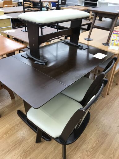 ★ジモティ割あり★  ダイニングセット4人用 ブラウン H70×W90～120×D75 クリーニング済み KJ4753