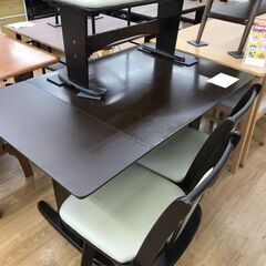 ★ジモティ割あり★  ダイニングセット4人用 ブラウン H70×W90～120×D75 クリーニング済み KJ4753