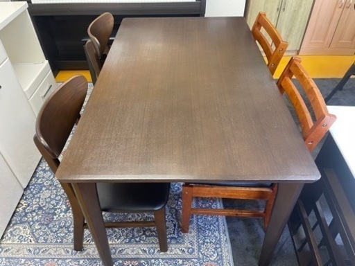 【リサイクルサービス八光】幅135cm　ダークブラウン　４人掛けダイニングセット