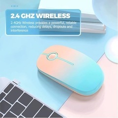 ワイヤレスマウス グラデーションブルー 超薄型 静音 無線 マウ...