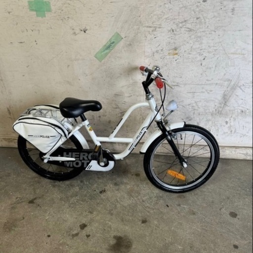 214★岐阜発　美品◎子供用自転車△KIDS POLICE△18インチ/シロバイ/あさひ/セカンドバッグ付き/防犯有り/現状品　R5.12/14★