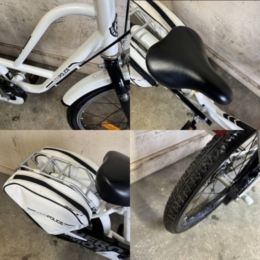 214★岐阜発　美品◎子供用自転車△KIDS POLICE△18インチ/シロバイ/あさひ/セカンドバッグ付き/防犯有り/現状品　R5.12/14★