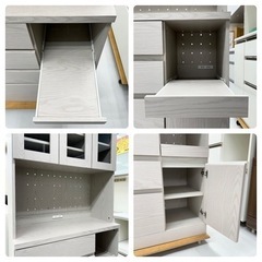 【超美品‼️】現行モデル♪ ロウヤ 90cm幅キッチンボード 食器棚 収納家具 ホワイトウォッシュ♪の画像