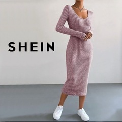【決まりました】SHEIN Ｖネック リブニット ボディコンドレス ワンピースの画像