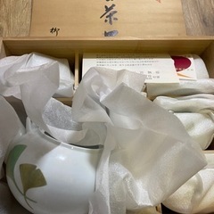 番茶器 有田焼 柳山作 急須 蓋付き湯呑み 銀杏 木箱付き
