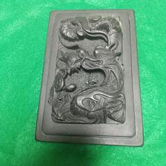 中国の天然石羅紋硯  迫力ある龍の彫刻 未使用品