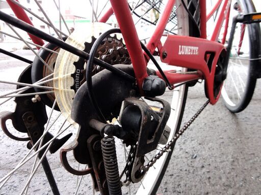 LUNETTE 27インチ 6段変速 自転車 荷台 カゴ ライト付き 赤