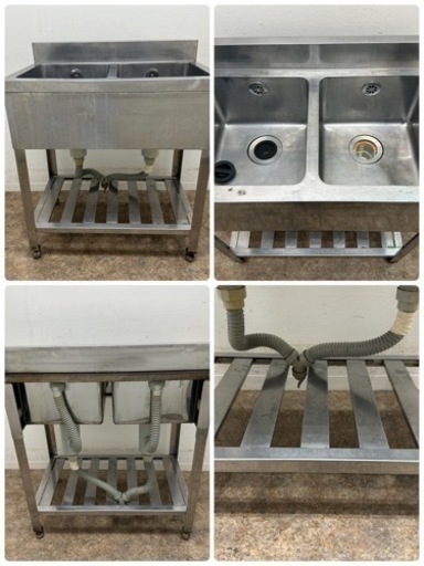 業務用　ステンレス　２槽シンク流し台　厨房　店舗　飲食店　W７５０ｘＤ４５０ｘＨ８００ｍｍ