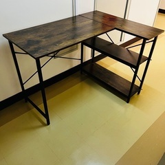 ヴィンテージウッド調 L字デスク 棚付 美品 机 PCデスク