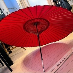 1　特選 高級羽二重傘 和傘 蛇目傘 赤 羽二重傘 和装小物 インテリア 小道具 和風 傘 現状品の画像