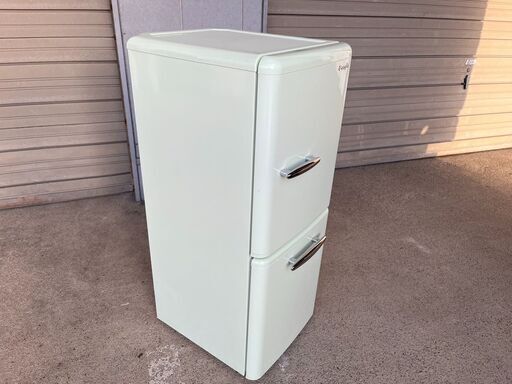 単身者向け 2ドア冷蔵庫 149L エディオン e-amgle  ANG-RE151-A1 2019年製 レトロ風 ライトグリーン 中古動作品 クリーニング済み