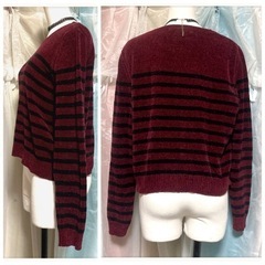 ꒰FOREVER21꒱ボーダーニット 赤黒 長袖 セーター しましま トップスの画像