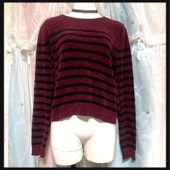 ꒰FOREVER21꒱ボーダーニット 赤黒 長袖 セーター しましま トップスの画像