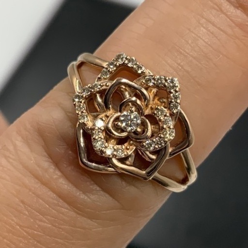 売り切れました。K18PG 18金　ピンクゴールド　フラワー　ダイヤモンドリング　4.4g 約15号