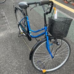 リサイクルショップどりーむ天保山店　No1090　自転車　ママチャリ　青色　２７インチ　カゴ付き　荷台付き　の画像
