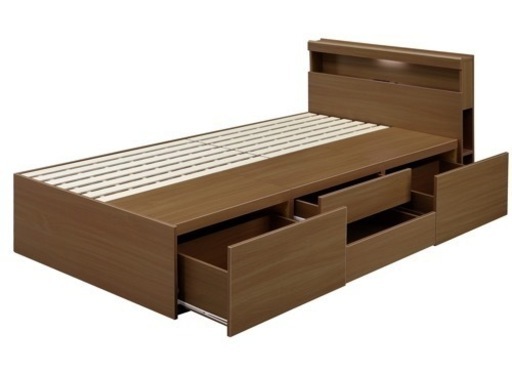 新品　未使用品　未開封品　モダンなウォールナットカラーのシングルベッドフレーム　すのこ