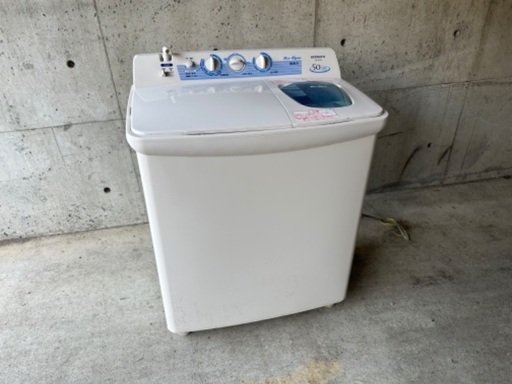 【中古】札幌 引取歓迎 二槽式洗濯機 HITACHI 日立 PS-50AS 5.0kg AirSpin 青空 風脱水 ステンレス脱水槽 つけおきタイマー搭載 【札TB01】