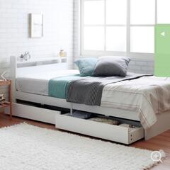 収納つき シングルベッド フレーム+マットレスつき ホワイト