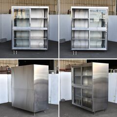 ヤ取3/7終了】≪yt1221ジ≫ 大型ステンレスキャビネット ガラス扉 幅140cm