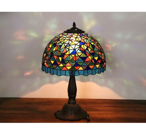 【骨5/26】≪ZU912ジ≫ 点灯OK ステンドグラス 卓上ランプ 樹脂シェード インテリア 卓上照明/スタンド照明 テーブルランプ/ナイトランプ 現状品