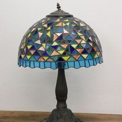 インテリア照明 テーブルスタンド 照明スタンド 卓上ステンド．水E 骨5/26】≪ZU912ジ≫ 点灯OK ステンドグラス 卓上ランプ 樹脂シェード