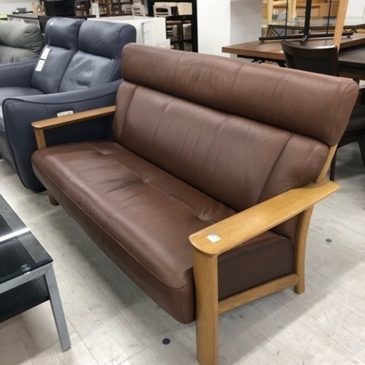 3人掛けソファー　karimoku レザーブラウン【トレファク堺福田】