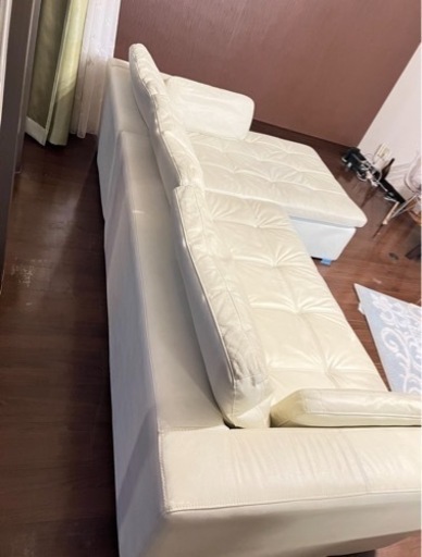 【値下げ】ニトリ✨️ホワイトレザーカウチソファ