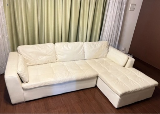 【値下げ】ニトリ✨️ホワイトレザーカウチソファ