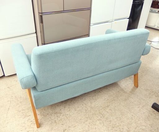 2人掛けソファ 幅130cm 水色系 ファブリック 木製フレーム 2Pソファ