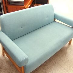 2人掛けソファ 幅130cm 水色系 ファブリック 木製フレーム 2Pソファ