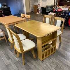  P0720 4人掛けダイニングテーブルセット 回転椅子4脚付き