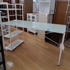 ★ジモティ割あり★  ガラスPCデスク ホワイト H115×D6...