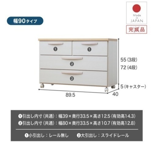 【新品未使用   開封のみ】キャスター付チェスト   カウンター下 洗面脱衣所 クローゼット 押入れ　　　タンス 家具