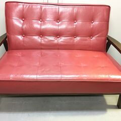 ソファー　2人掛け　レッド　合成皮革　合皮　肘付き 　リビング　家具