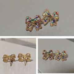 リボンクリスタル/スタッドピアス（新品）の画像