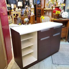 ニトリ NITORI レイジェス120 キッチンカウンター 引出し2個 2枚扉 レンジボード 食器棚 幅120cm×奥行45㎝×高さ83.5㎝★近隣配送無料 買取帝国 朝霞店