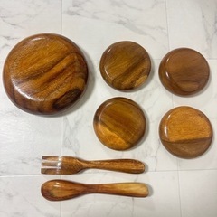 木 お皿セット 特大 スプーン フォーク サラダボウル スープ皿 カフェ風の画像