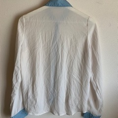 【Sorridere】白×デニム　レース　長袖シャツ　Lの画像
