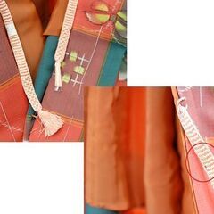 未使用保管品 羽織 羽織丈72.5㎝ レトロ柄 蝶 和装 和服 着物 緑系×赤系 札幌市 清田区 平岡の画像