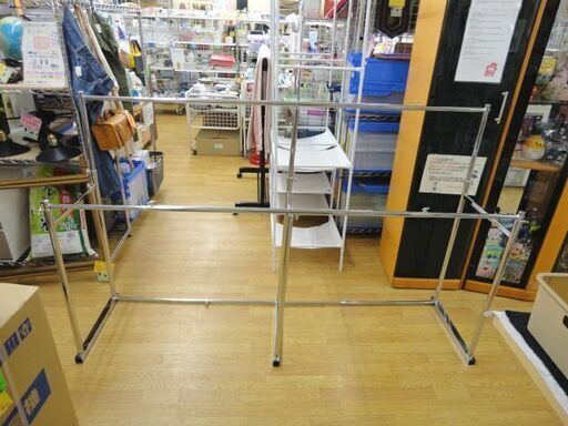 押入れ用ハンガーラック 2連 スチール 高さ・幅の調節可 幅120～183cm 奥行47cm 高さ80～112cm シルバー 押入れ収納 洋服掛け 衣類収納 札幌 西岡店