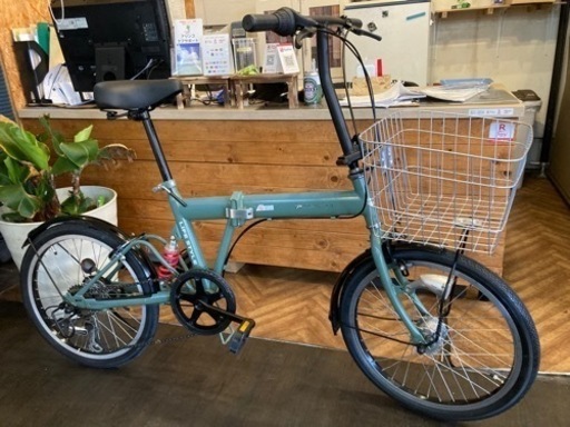 【PROGEAR 前後タイヤ・チューブ新品！】 LEDオートライト　サスペンション付き　6段変速　20インチ折りたたみ自転車　ペールグリーン