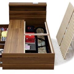新品　未使用品　未開封品　モダンなウォールナットカラーのシングルベッドフレーム　すのこの画像