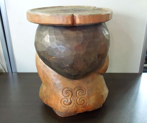 アイヌ彫刻 蕗かぶり コロポックル 木彫 花台 置台 ベンチ スツール 花台 蕗被り オブジェ 札幌市 新道東店