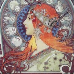 アルフォンス・ミュシャ ゾディアック 1896 絵皿 スタンド付き ALPHONSE MUCHA 置物 オブジェ 苫小牧西店 の画像