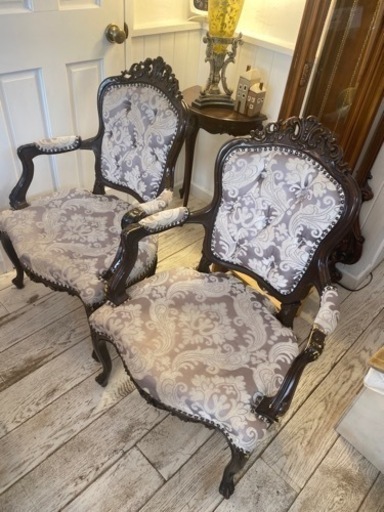 ★3脚セット ロココチェア　クラシック ダイニングチェア オーク サイドチェア 椅子 猫脚 木彫刻 ヨーロピアン 西洋 アンティーク スタイル