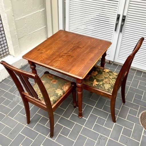 《売約済》【武蔵小山店】オーク材　無垢　ダイニングセット　ダイニングテーブル　ダイニングチェア　2人掛け　検　ブルージュ　三越　ビンテージ　ゴブラン織