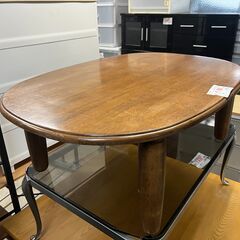 リサイクルショップどりーむ天保山店　No12534　大幅割引!!　￥1,980→￥1,100　座卓　ローテーブル　机　ちゃぶ台　天板楕円形　角無し安心　配達可能の画像